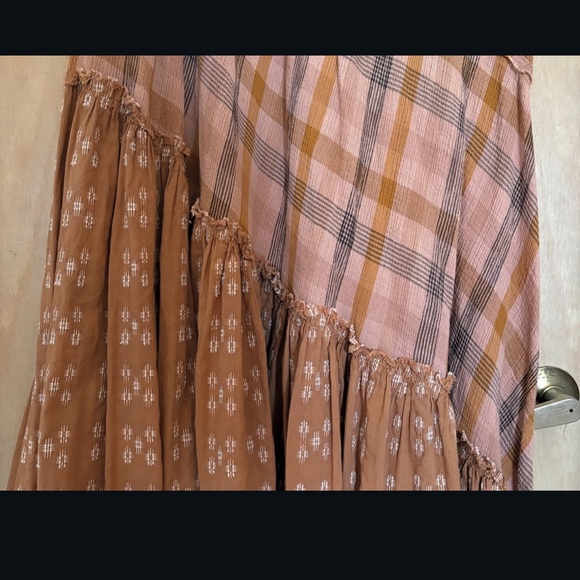 FREE PEOPLE No Stress Midi Dress Plaid Mixed Print Sz Sm - Picture 5 of 8